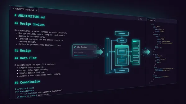 A clean text editor showing a Markdown specification alongside generated code